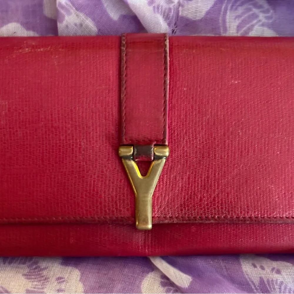 Yves Saint Laurent Red Leather Y-Logo Continental Wallet - Picture 7 of 10